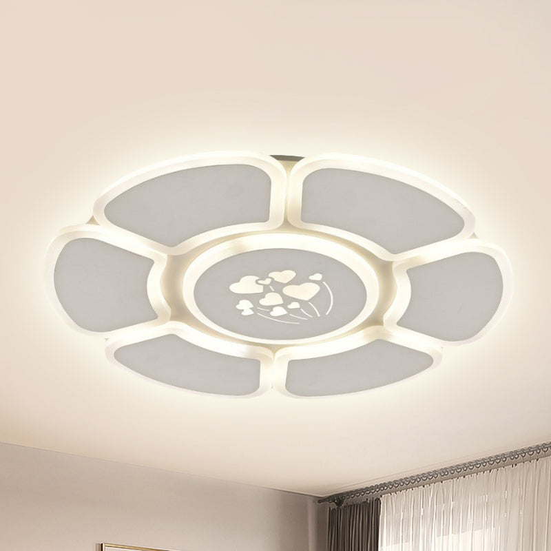 Minimalist Flower Acrylique Ceiling Lamp DEL Flush Mount Light Fixture for Bedroom in White