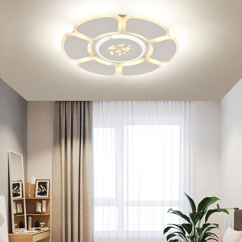 Minimalist Flower Acrylic Ceiling Lamp LED Flush Mount Light Fixture for Bedroom in White