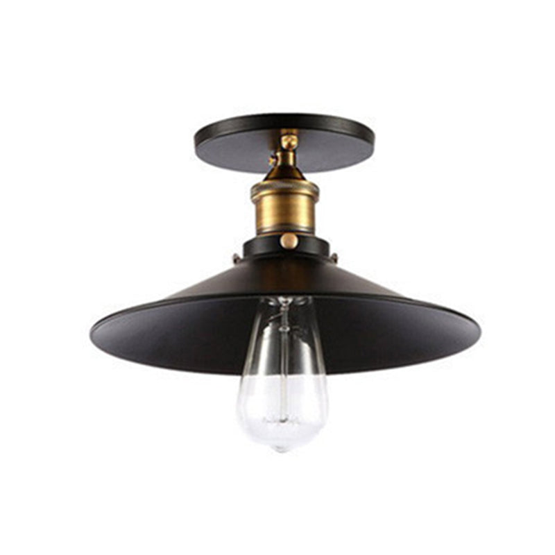 Retro industriële stijl plafondlicht zwart smeedijzeren kegel schaduw semi spoeling mount lamp voor gang slaapkamer