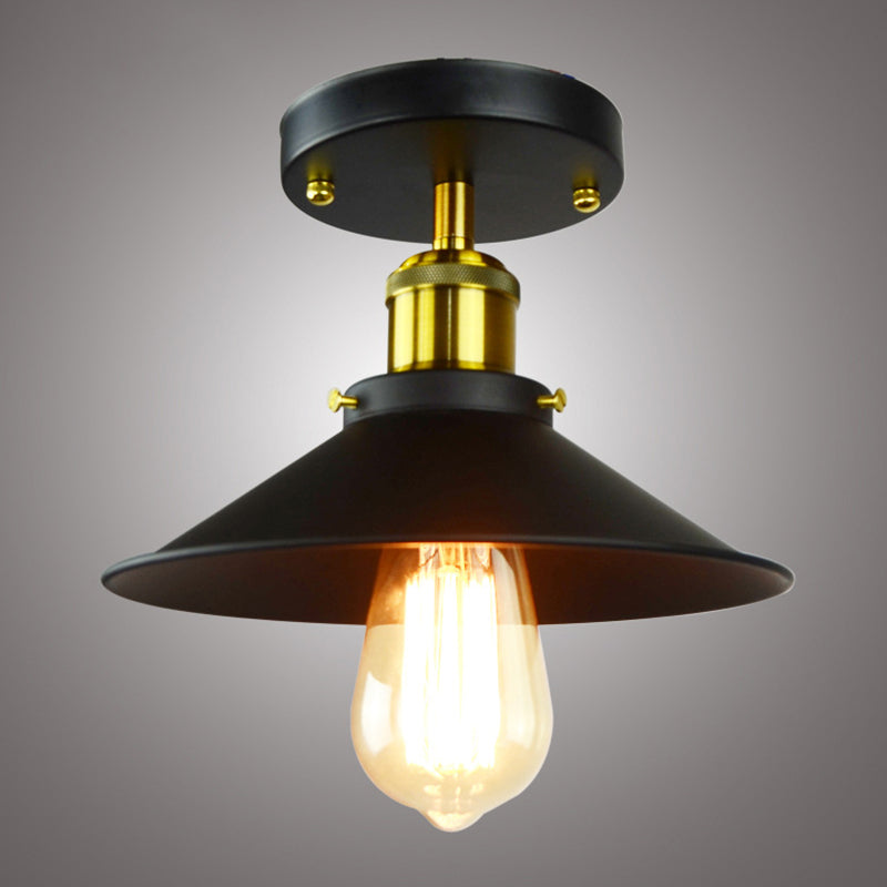 Retro Industrial Style Deckenleuchte schwarz schmiedeeisernen Kegelschatten Halbflush Mount Lampe für Korridor Schlafzimmer