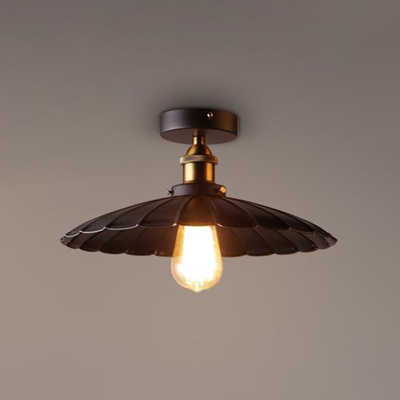 Metal Semi Flush Mount Ceiling Fixture Industrial Black Shaded Dinning Room Close to Ceiling Light