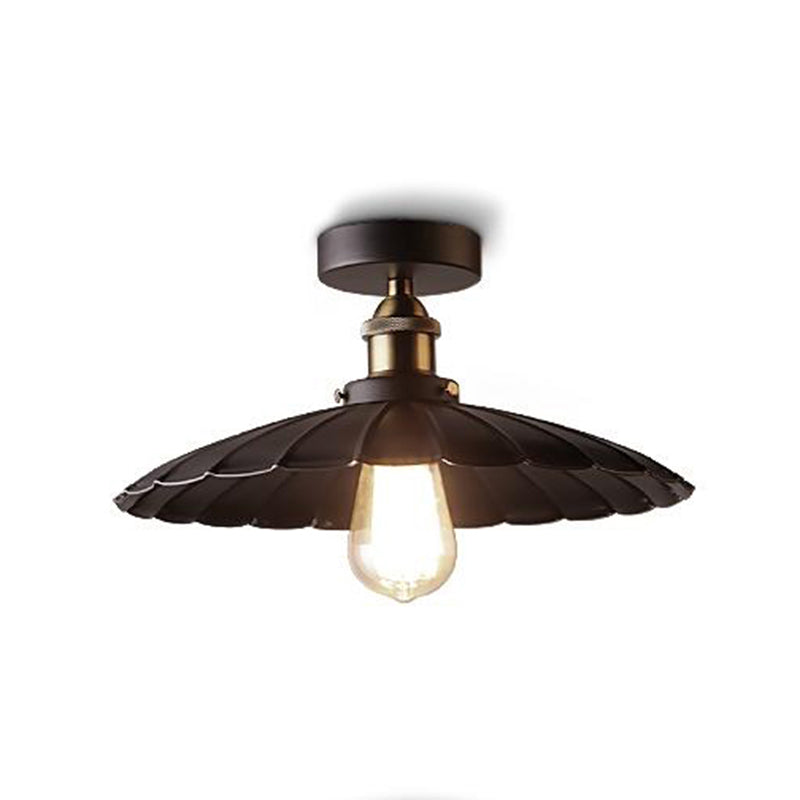 Metal Semi Flush Mount Ceiling Fixture Industrial Black Shaded Dinning Room Close to Ceiling Light