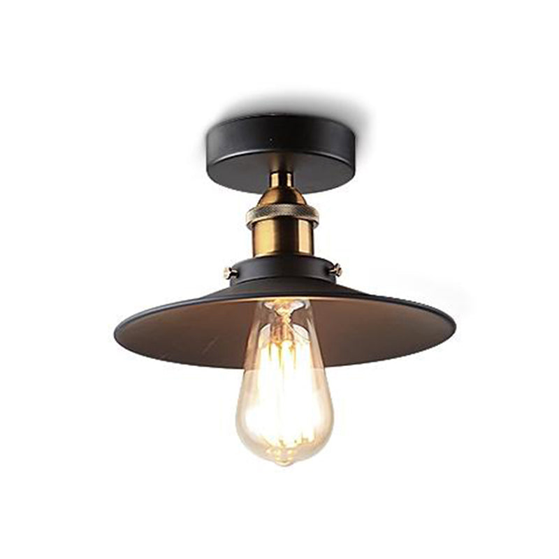 Metal Semi Flush Mount Ceiling Fixture Industrial Black Shaded Dinning Room Close to Ceiling Light