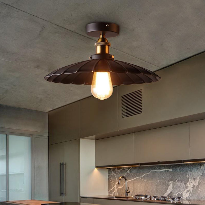 Metal Semi Flush Mount Ceiling Fixture Industrial Black Shaded Dinning Room Close to Ceiling Light