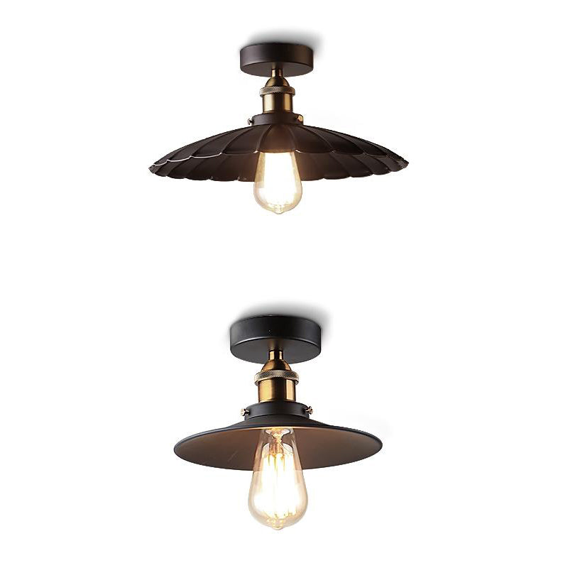 Metal Semi Flush Mount Ceiling Fixture Industrial Black Shaded Dinning Room Close to Ceiling Light