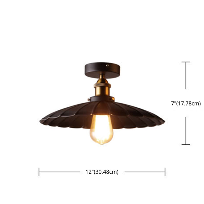 Metal Semi Flush Mount Ceiling Fixture Industrial Black Shaded Dinning Room Close to Ceiling Light