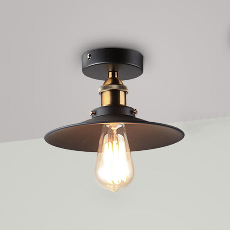 Metal Semi Flush Mount Ceiling Fixture Industrial Black Shaded Dinning Room Close to Ceiling Light