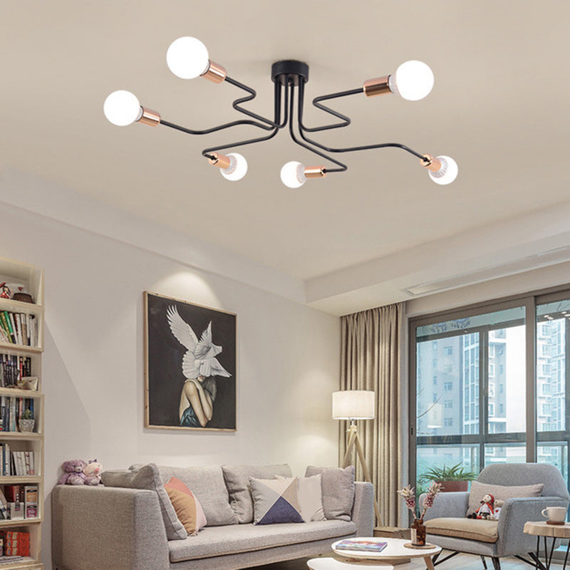 Metall Semi Flush Mount Leuchte minimalistische Gold Spread Wohnzimmer Deckenleuchte