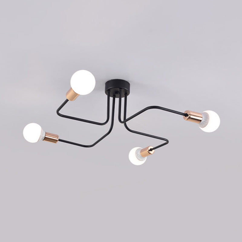 Metal Semi Flush Mount Light Fixture Minimalist Gold Spread Living Room Ceiling Light Fixture