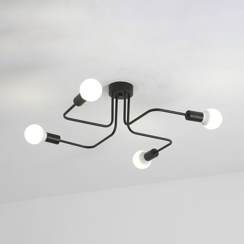 Semi Flush Ceiling Light Loft Style Starburst Metal Semi Flush Mount Light Fixture in Black