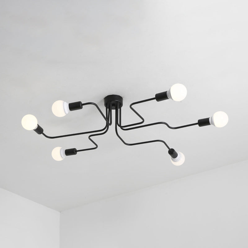 Semifulco con soffitto a soppalco in stile starburst metallo semifulto lampada a montaggio in nero