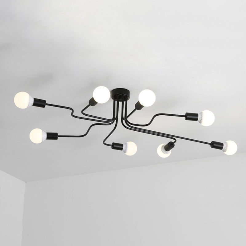 Semi Flush Ceiling Light Loft Style Starburst Metal Semi Flush Mount Light Fixture in Black