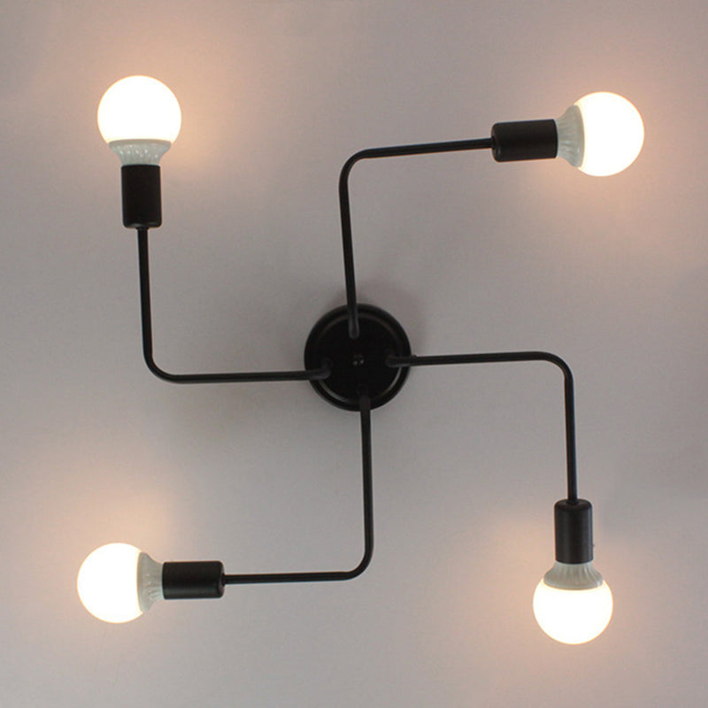 Semi Flush Ceiling Light Loft Style Starburst Metal Semi Flush Mount Light Fixture in Black