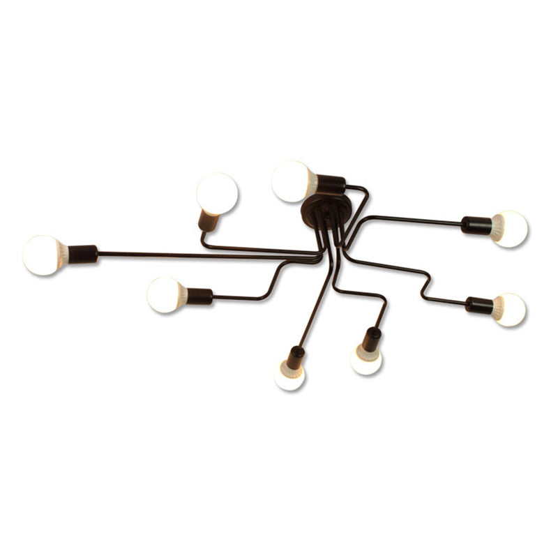 Semi Flush Ceiling Light Loft Style Starburst Metal Semi Flush Mount Light Fixture in Black