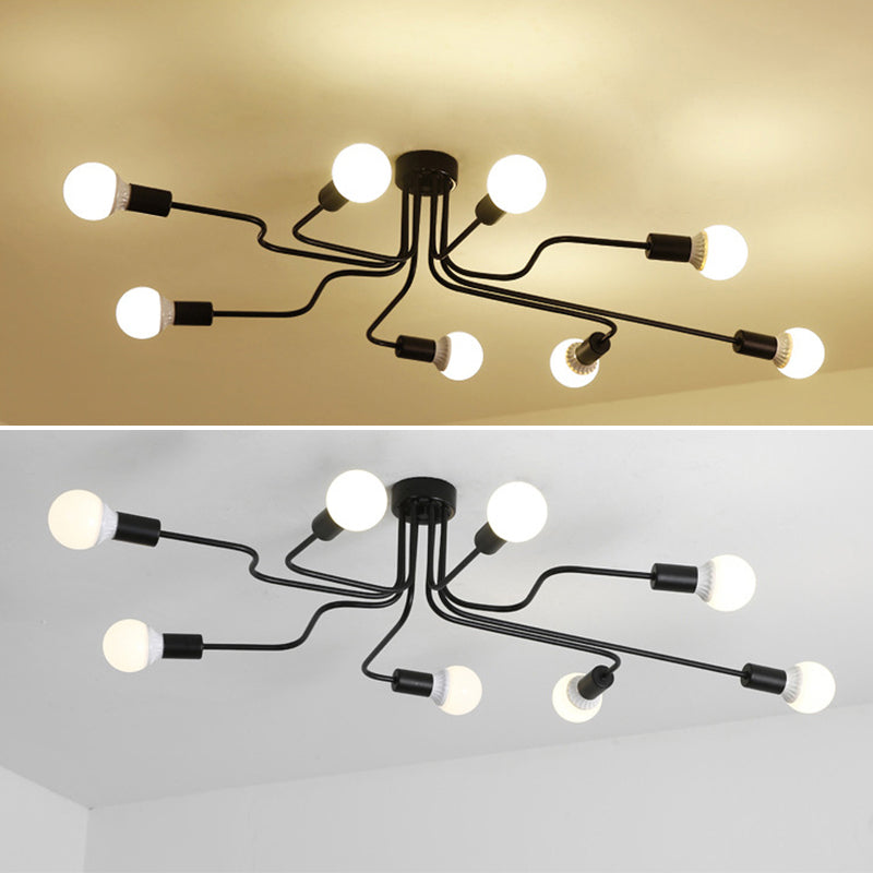 Semi Flush Ceiling Light Loft Style Starburst Metal Semi Flush Mount Light Fixture in Black