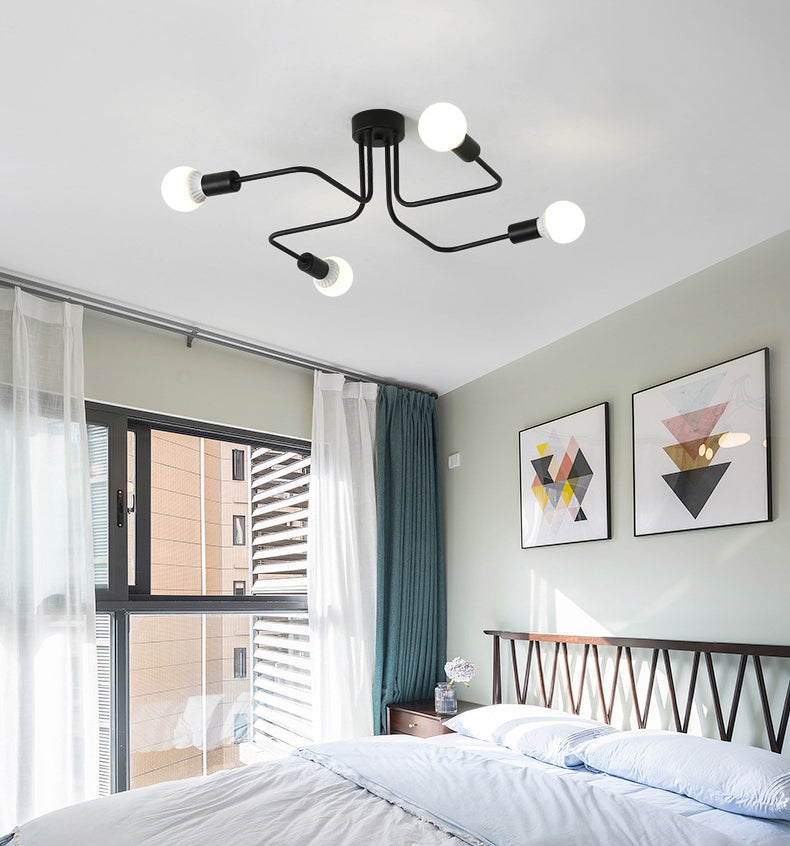 Semi Flush Ceiling Light Loft Style Starburst Metal Semi Flush Mount Light Fixture in Black