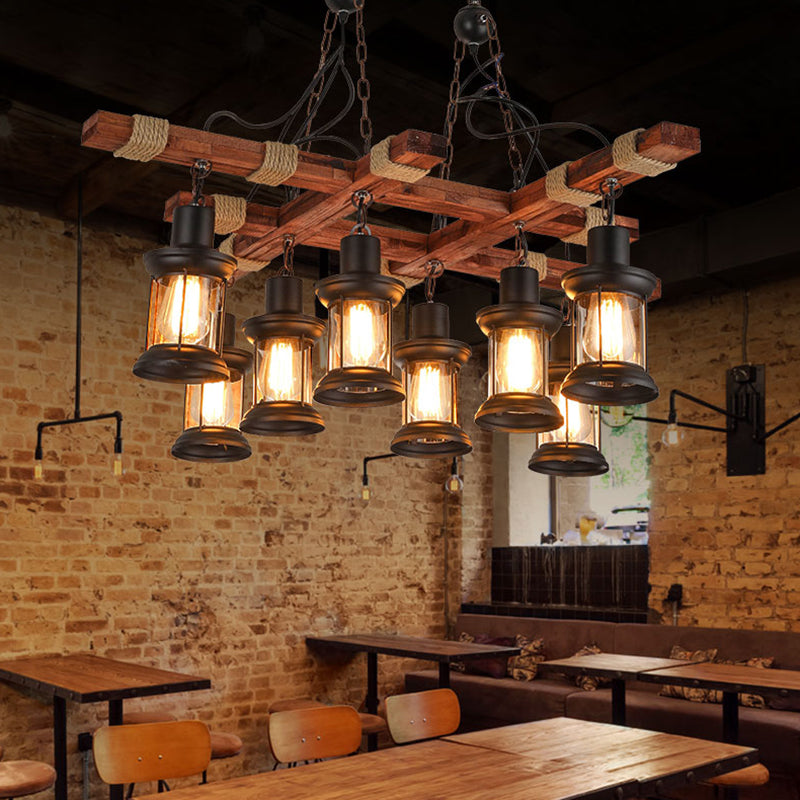 Wood Chandelier Light Fixture Industrial Style Black Shaded Restaurant Chandelier Lamp