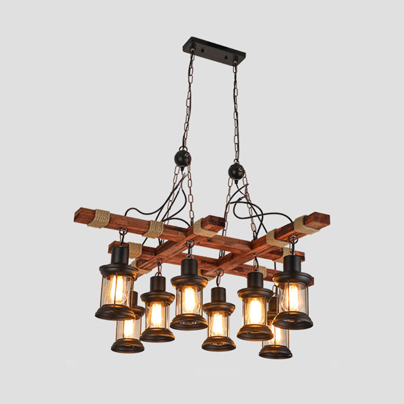 Wood Chandelier Light Fixture Industrial Style Black Shaded Restaurant Chandelier Lamp