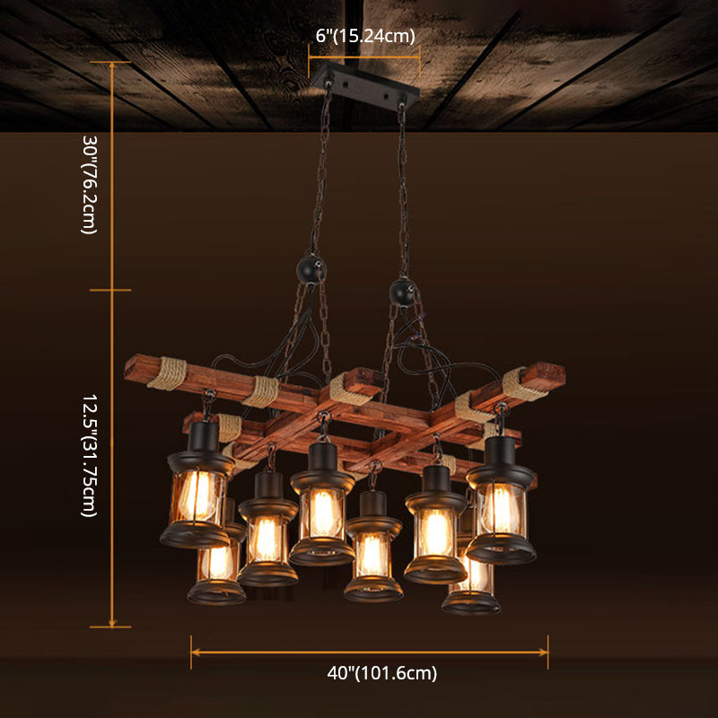 Wood Chandelier Light Fixture Industrial Style Black Shaded Restaurant Chandelier Lamp