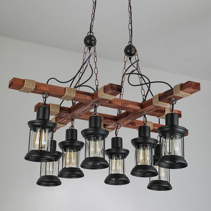 Wood Chandelier Light Fixture Industrial Style Black Shaded Restaurant Chandelier Lamp