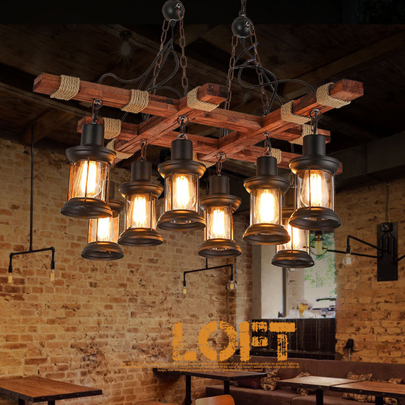 Wood Chandelier Light Fixture Industrial Style Black Shaded Restaurant Chandelier Lamp