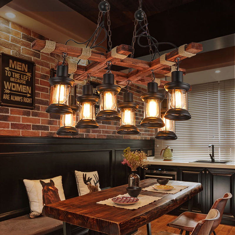 Wood Chandelier Light Fixture Industrial Style Black Shaded Restaurant Chandelier Lamp