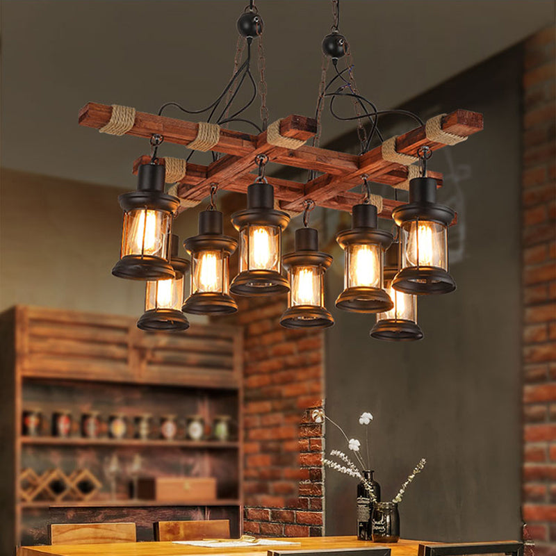 Wood Chandelier Light Fixture Industrial Style Black Shaded Restaurant Chandelier Lamp