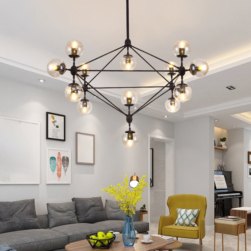 Shaded Glass Ceiling Chandelier Pendant Industrial-Style Living Room Hanging Chandelier Light in Black