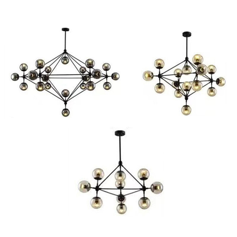 Shaded Glass Ceiling Chandelier Pendant Industrial-Style Living Room Hanging Chandelier Light in Black