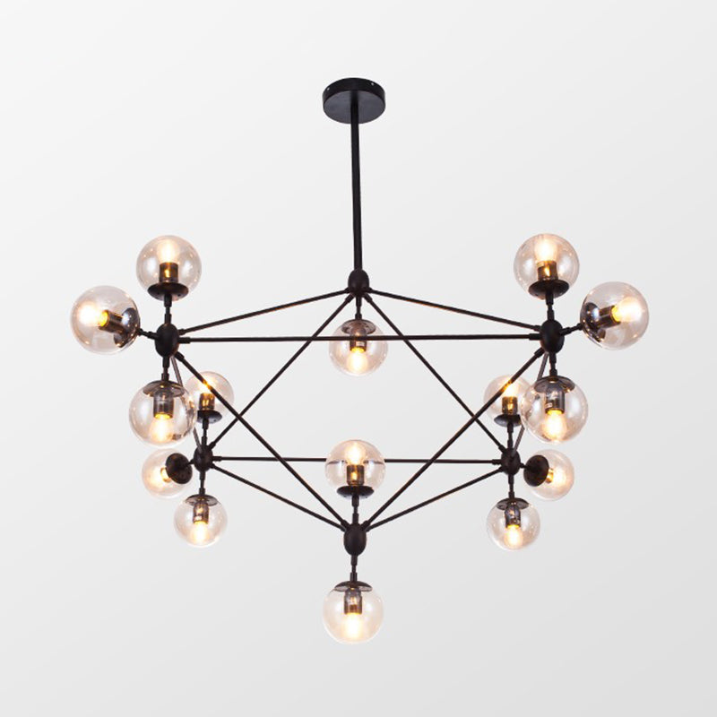 Shaded Glass Ceiling Chandelier Pendant Industrial-Style Living Room Hanging Chandelier Light in Black