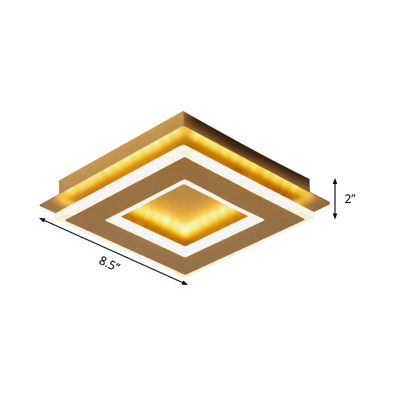 Iluminación de techo redonda/cuadrada con acabado dorado, montaje empotrado LED metálico moderno y elegante en luz blanca/cálida