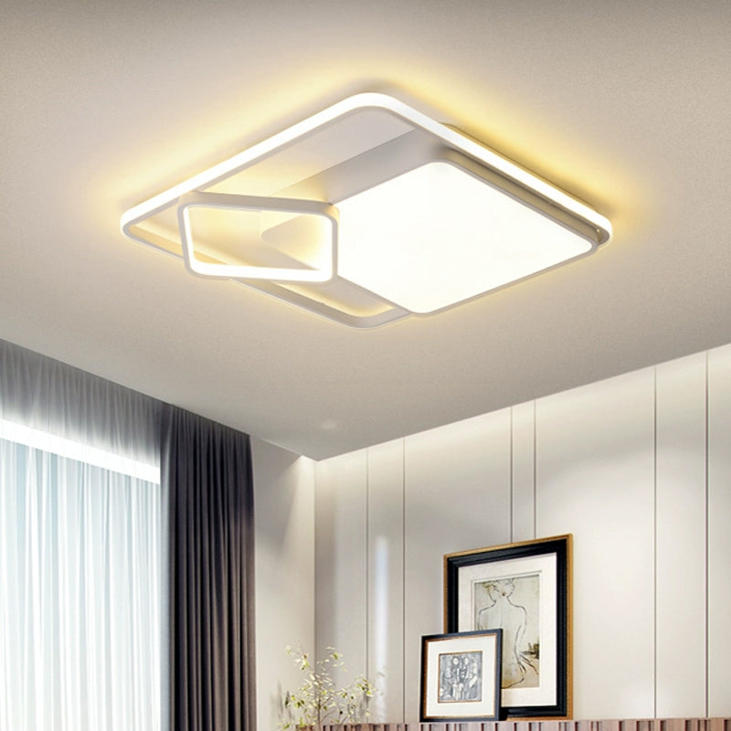 18"/21.5" W Square LED Flush Mount Light Contemporary Acrylic White Ceiling Lamp in Warm/White Light/Remote Control Stepless Dimming