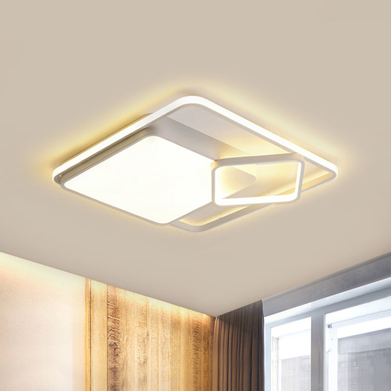 18"/21.5" W Square LED Flush Mount Light Contemporary Acrylic White Ceiling Lamp in Warm/White Light/Remote Control Stepless Dimming