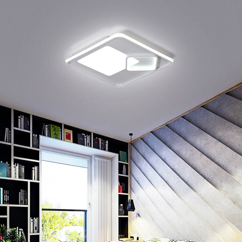 Lampada da soffitto moderna in acrilico bianco da incasso a LED quadrato da 18"/21,5" W con luce calda/bianca/attenuazione continua con telecomando