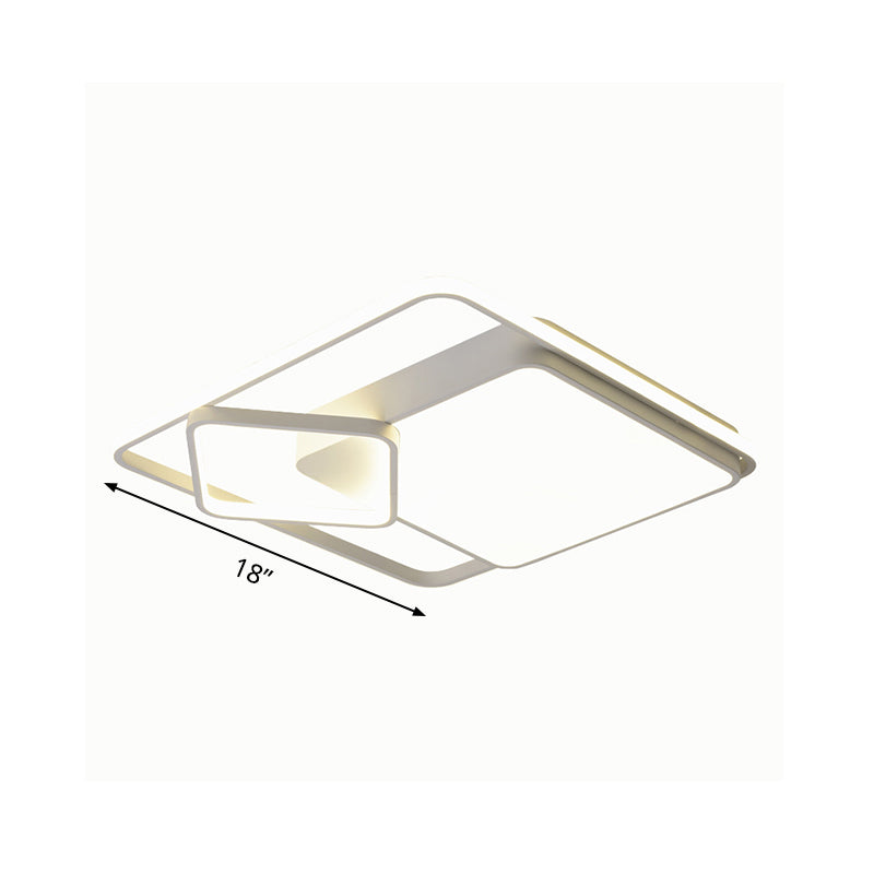 Lampada da soffitto moderna in acrilico bianco da incasso a LED quadrato da 18"/21,5" W con luce calda/bianca/attenuazione continua con telecomando