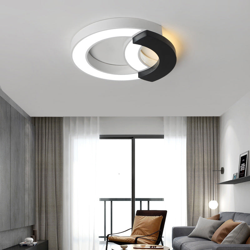 Arc Flush Mount Lamp Modern Acrylic Black 16"/19.5"/23.5" Wide LED Ceiling Lamp in Warm Light/White Light/Third Gear