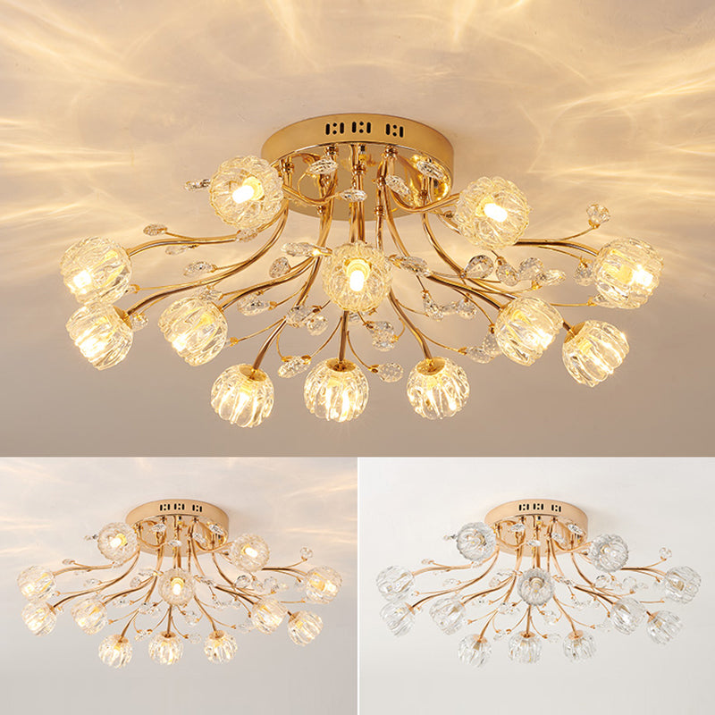 Vintage Flush Mount Ceiling Light Ribbed Glass Starburst Flush Mount Light for Living Room