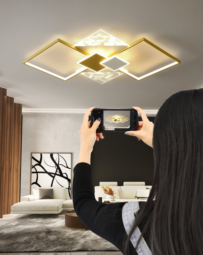 Metal Symmetric Flush Mount Lamp Simplicity LED Feather Ceiling Flush Light for Living Room