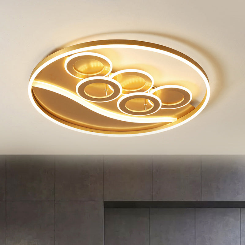 Ring Acrylic Flush Mount Light Postmodern Gold LED Ceiling Fixture in Warm Light/White Light/Remote Control Stepless Dimming