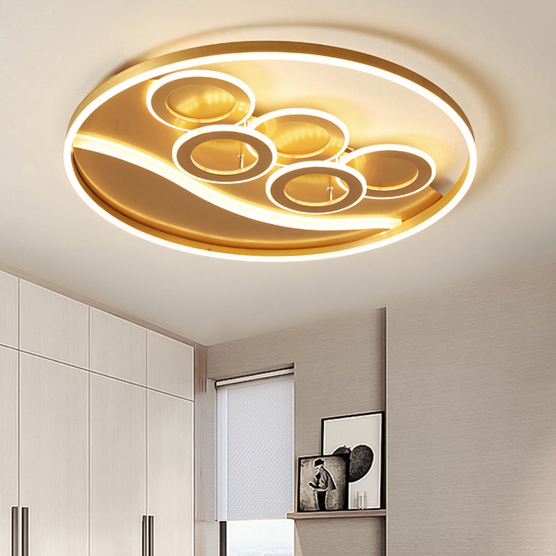 Ring Acrylic Flush Mount Light Postmodern Gold LED Ceiling Fixture in Warm Light/White Light/Remote Control Stepless Dimming