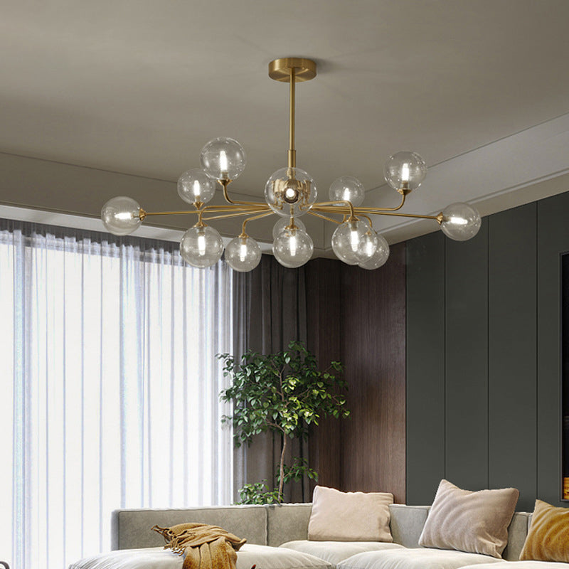 Minimalist Style Round Chandelier Lighting Fixture Glass Bedroom Hanging Lamp Kit