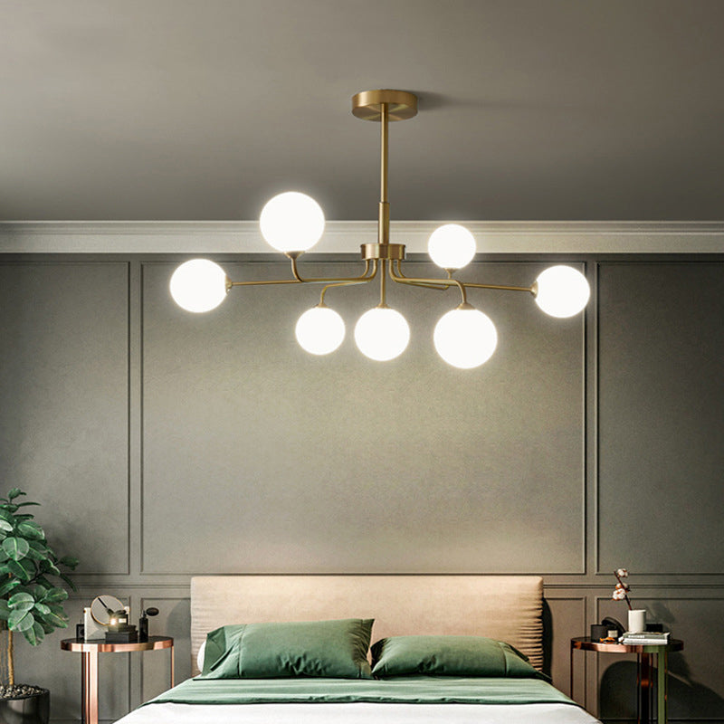 Minimalist Style Round Chandelier Lighting Fixture Glass Bedroom Hanging Lamp Kit