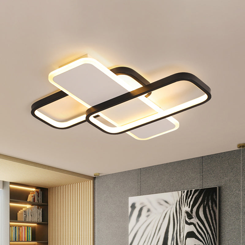 Traverse Metaal Plafond Mount Licht 19.5"/23.5" W Moderne LED Zwart en Wit Flush Lamp, Warm/Wit Licht/Afstandsbediening Stepless Dimmen