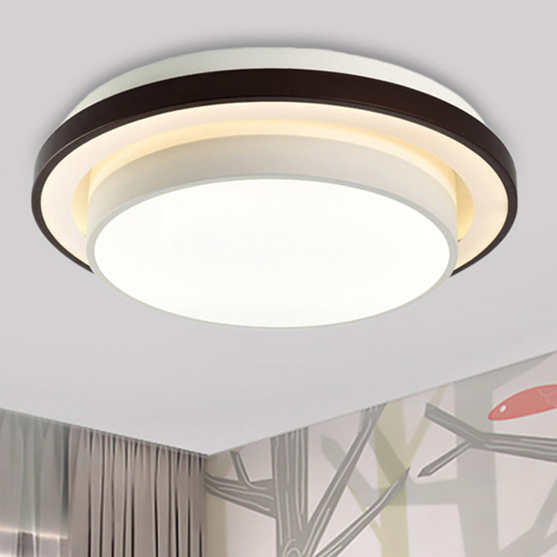 19.5 "/31.5" Dia Ronde Iron Flush Light Contemporary LED Zwart-wit plafond lamp met acryl diffuser in derde versnelling