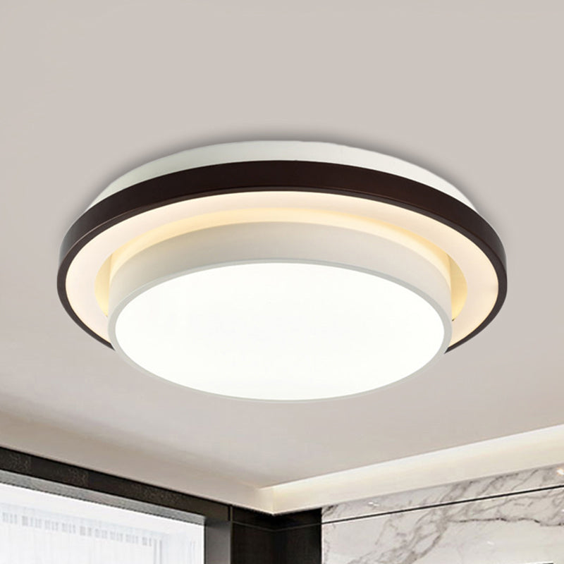 19.5 "/31.5" Dia Ronde Iron Flush Light Contemporary LED Zwart-wit plafond lamp met acryl diffuser in derde versnelling