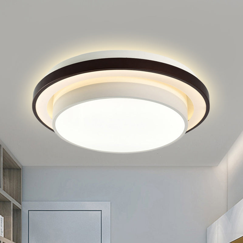 19.5 "/31.5" Dia Ronde Iron Flush Light Contemporary LED Zwart-wit plafond lamp met acryl diffuser in derde versnelling