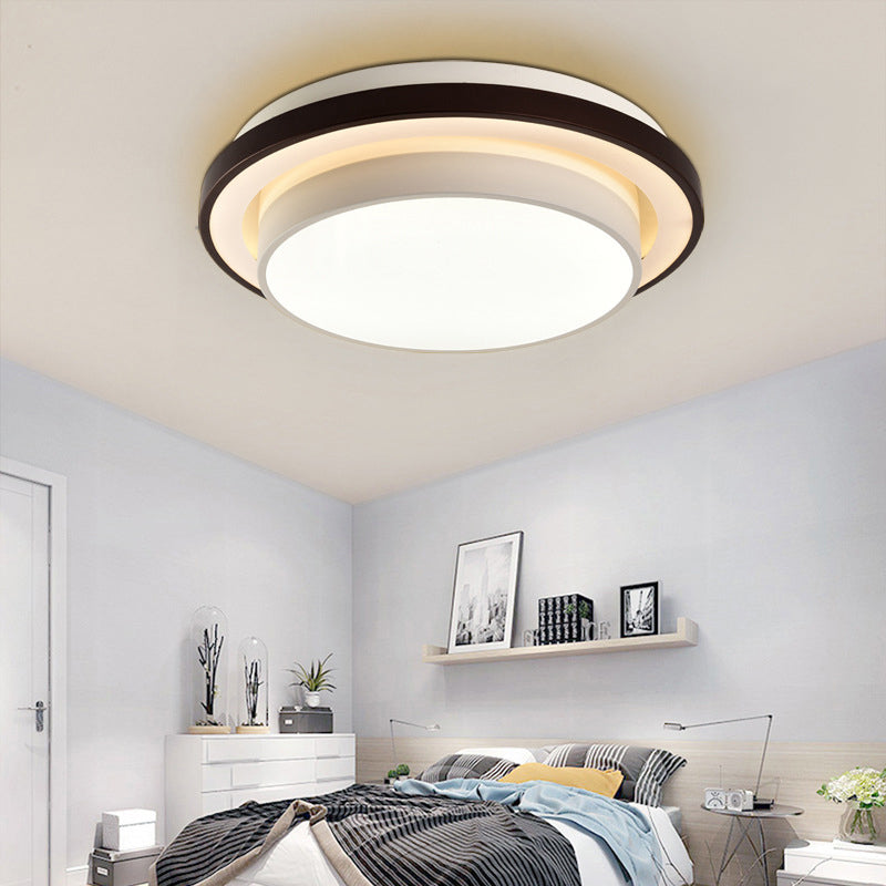 19.5 "/31.5" Dia Ronde Iron Flush Light Contemporary LED Zwart-wit plafond lamp met acryl diffuser in derde versnelling