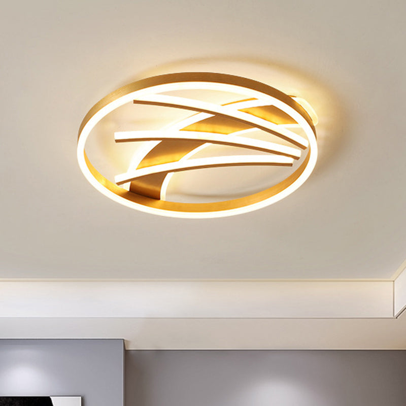 Postmodern Ring Ceiling Light Fixture Acrylic Bedroom LED Flush Mount Lighting in Gold, Warm Light/White Light/Remote Control Stepless Dimming