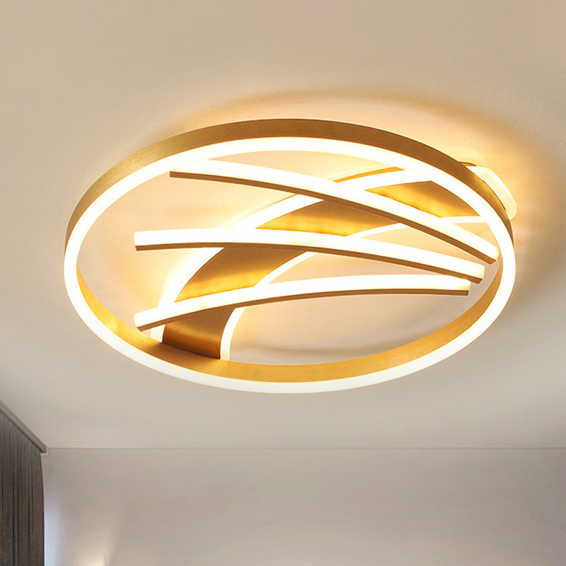 Postmodern Ring Ceiling Light Fixture Acrylic Bedroom LED Flush Mount Lighting in Gold, Warm Light/White Light/Remote Control Stepless Dimming