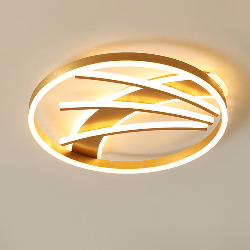 Postmoderne Ring-Deckenleuchte, Acryl-Schlafzimmer-LED-Unterputzbeleuchtung in Gold, warmes Licht/weißes Licht/stufenloses Dimmen mit Fernbedienung